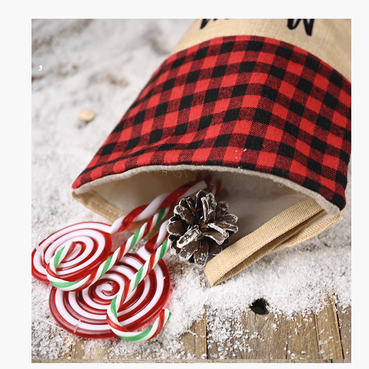 Christmas Decorations Linen Lattice Socks Gift Bag