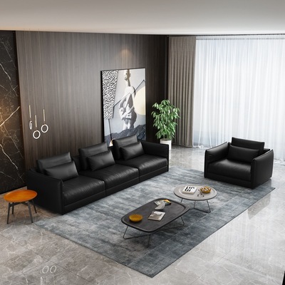 真皮沙发羽绒意式极简现代简约轻奢大户型酒店办公头层牛皮沙发|ms