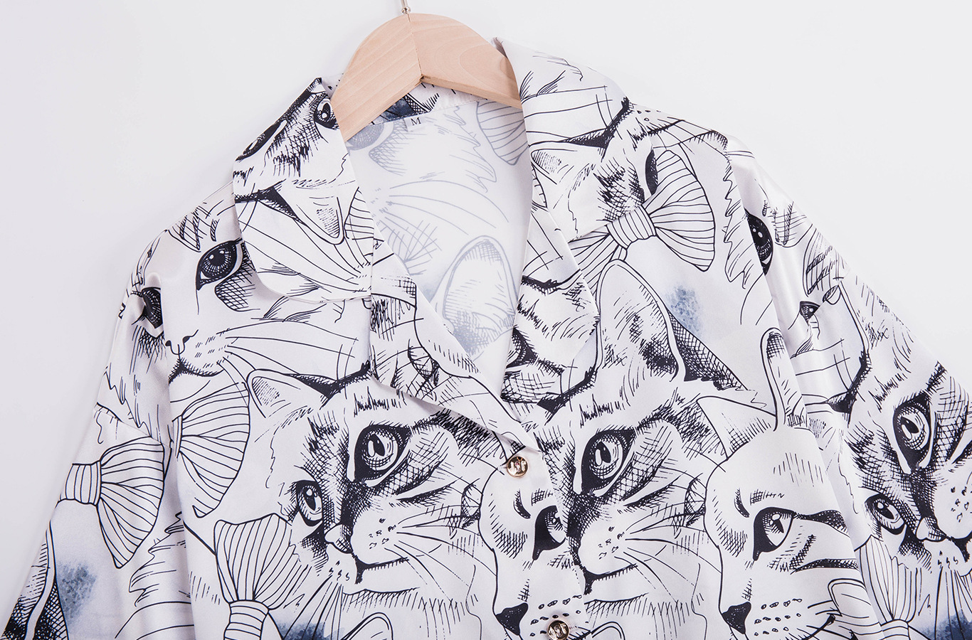 Pajamas Summer Silk Thin Section Mid-sleeved Cute Cat Shirt Skirt Outwear Wholesale Nihaojewelry display picture 28