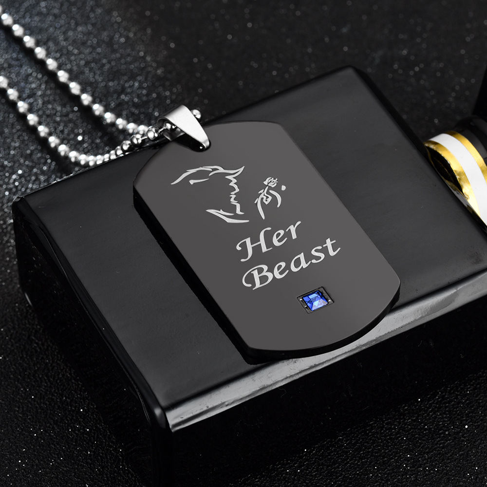Black One Arrow Through The Heart Her Beast His Beauty Couple Diamond Tag Necklace Wholesale display picture 5