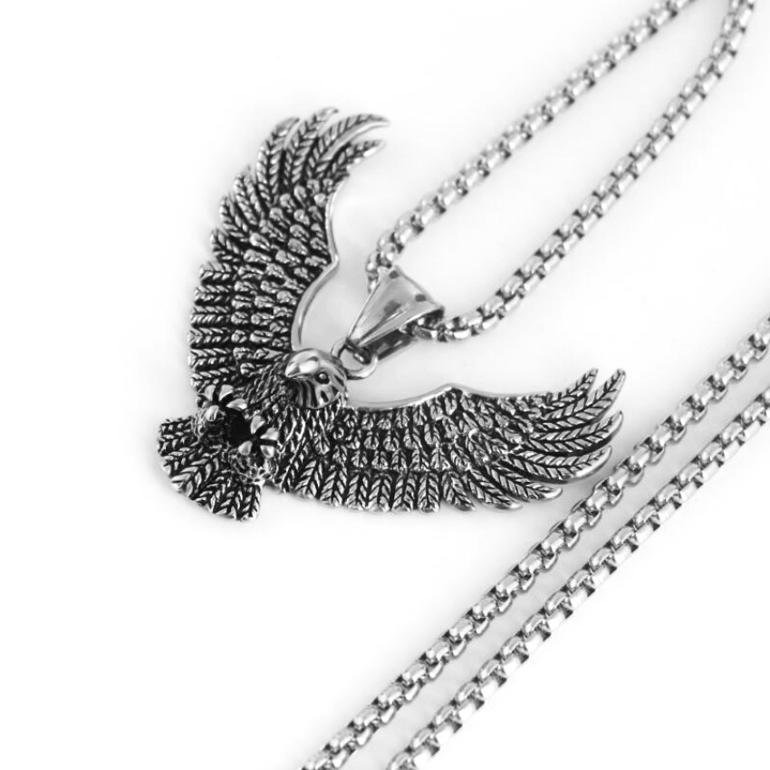 Titanium Eagle Pendant Necklace For Men Stainless Steel Punk Style_voghion.com