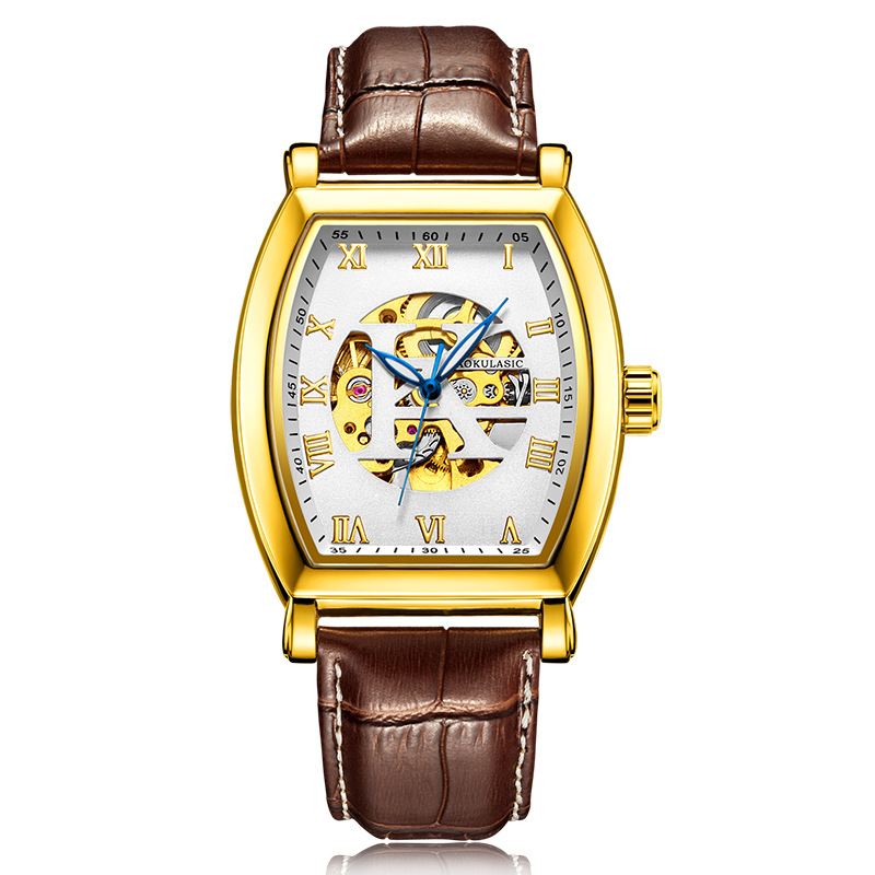 Ogulas K Reloj mecánico automático para hombre hollow-out transparent bottom Belt reloj automático reloj 5002B