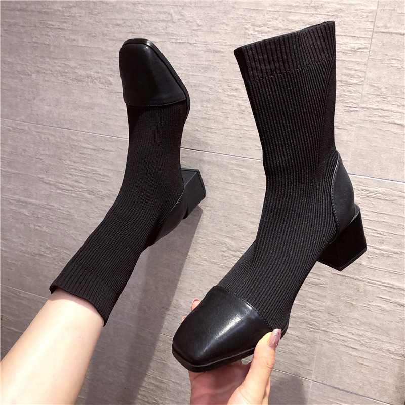 705-2 boots, han edition socks knitting joining together of new fund of 2020 autumn winters is thick with elastic thin boots woman head short boots