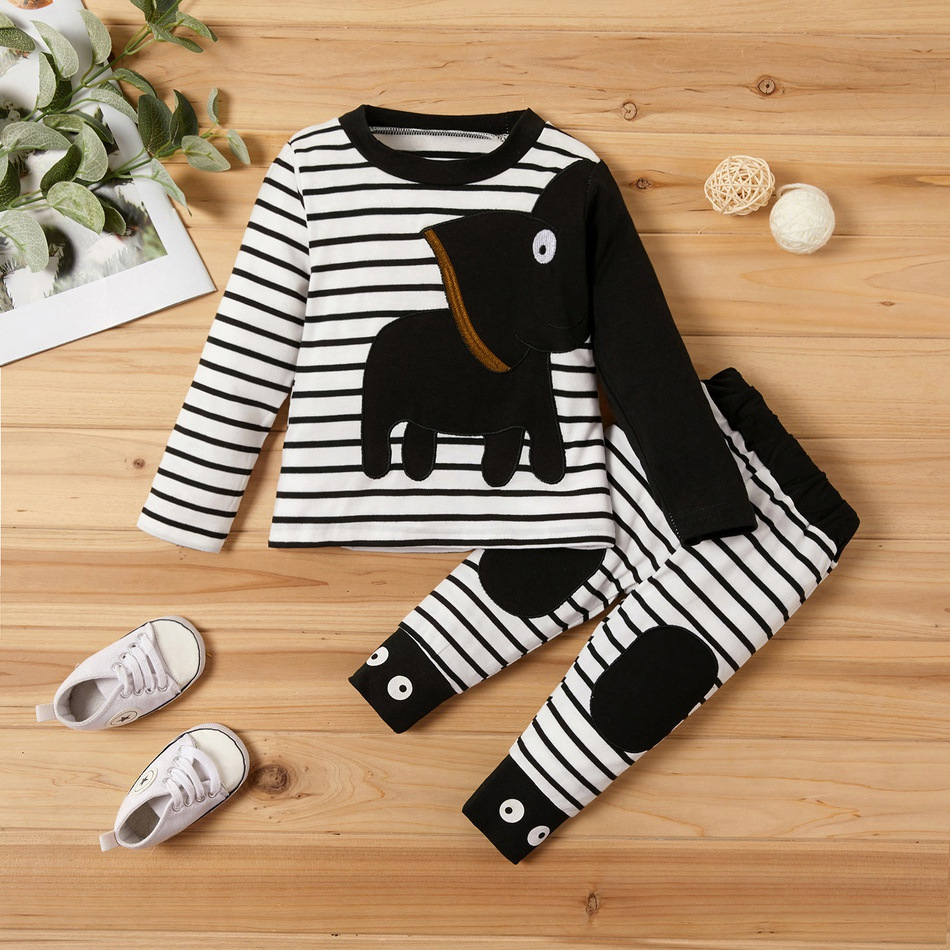 Casual Stripe Elephant Cotton Blend Boys Clothing Sets display picture 2