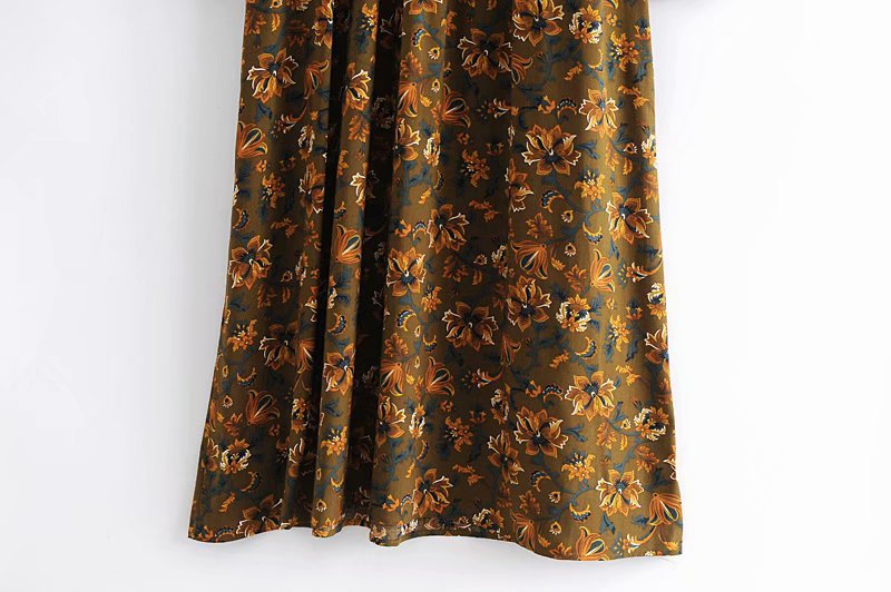 winter print fringed long-sleeved bohemian rayon dress  NSAM18543