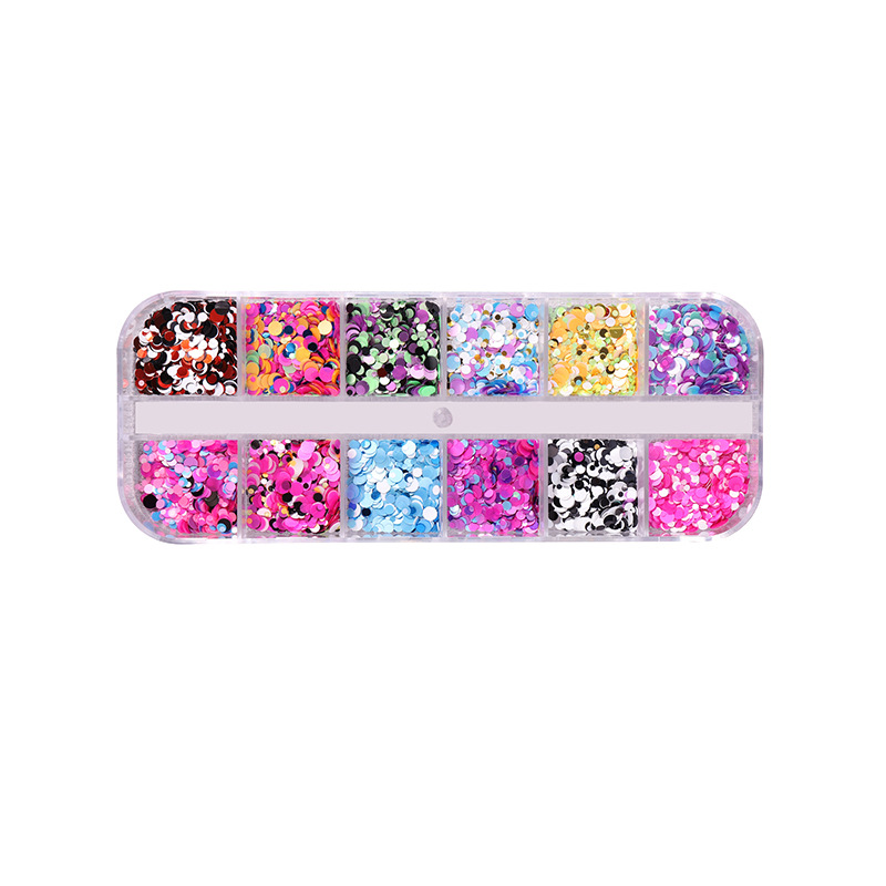 Popular de color de uñas lunares lentejuelas Super brillante blanco suave esmerilado color mágico sirena láser amor tamaño mezclado