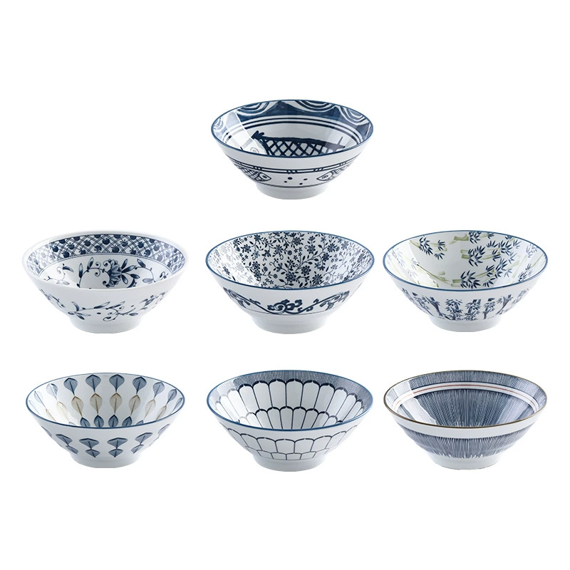 Блюдо для udon 7.5 дюймов из Jingdezhen, подглазурная керамика, рамен в японском стиле, китайская миска для супов, салатная миска