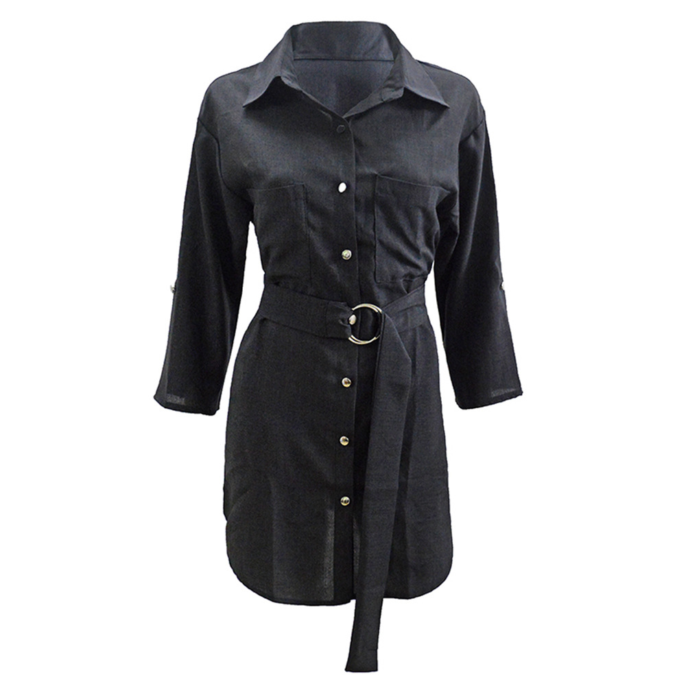 wholesale clothing vendors Nihaostyles lace-up cardigan solid color sleeved shirt dress NSYSM67157