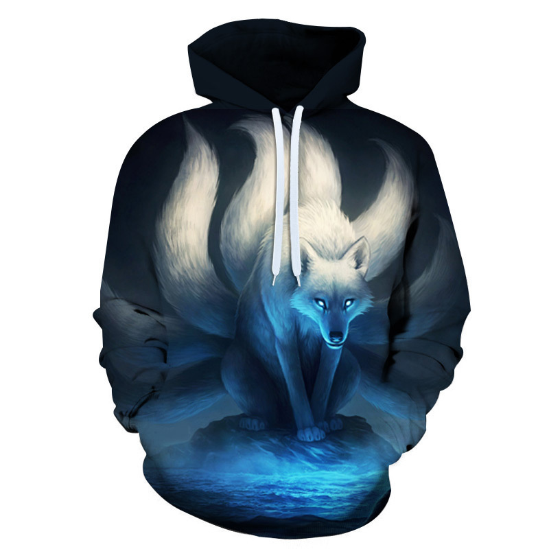 Foreign trade for digital printing 3D snow Nine-Tailed Fox hooded sweater