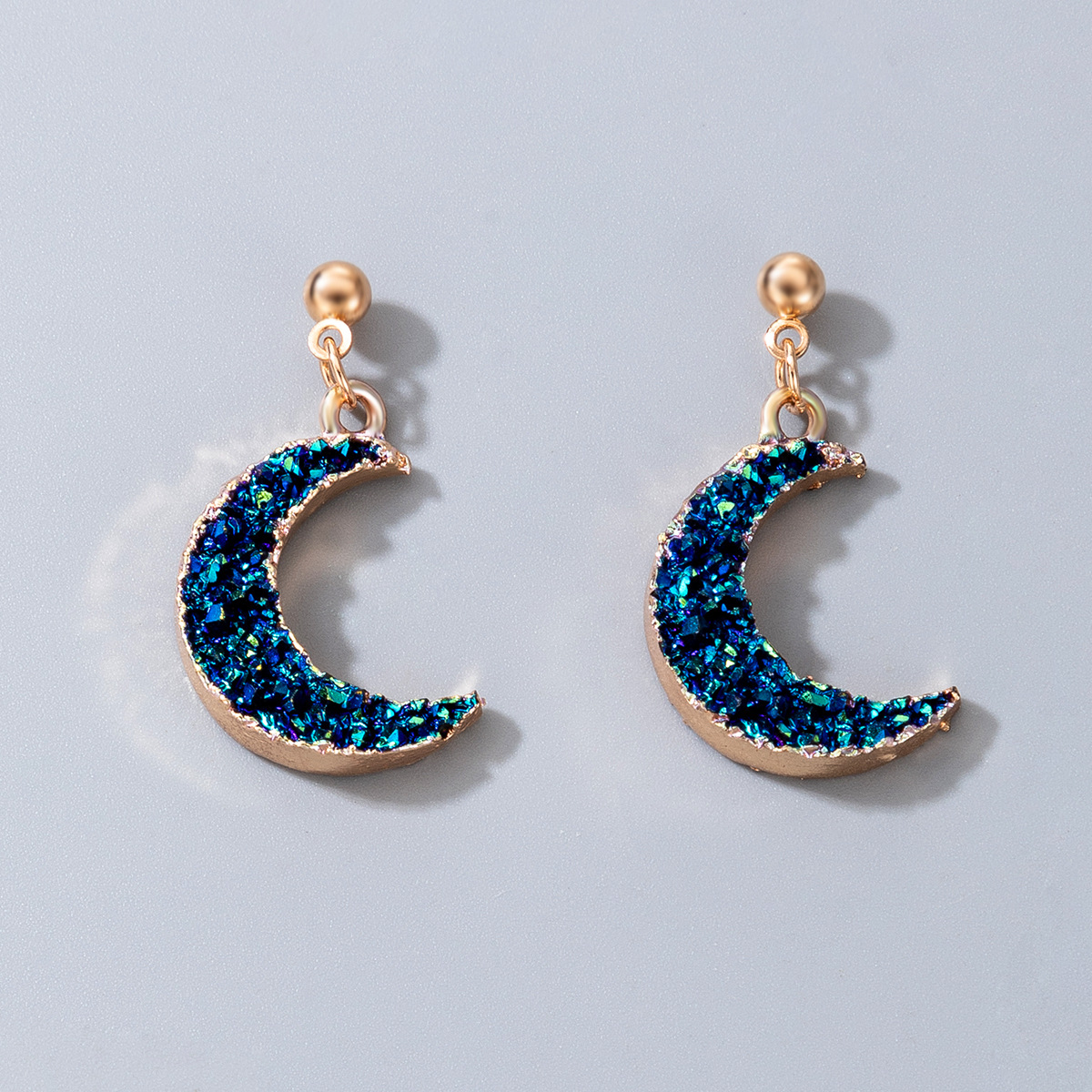 Nouveaux Bijoux Simples Imitation Pierre Naturelle Boucles Oreilles Croissant De Lune Bleu display picture 1