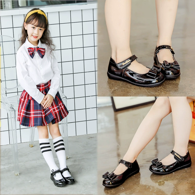 Обувь для девочек. Детские кожаные туфли. Черные студенческие туфли. Весенне-осенний стиль. Туфли принцессы для маленьких девочек на мягкой подошве.