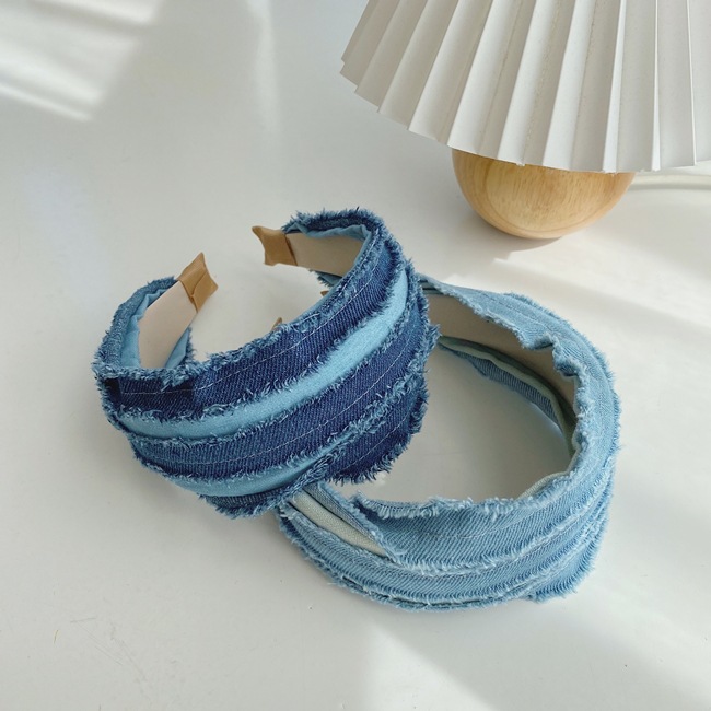 Korean Retro Denim Fold Wild New Cloth Wide Brim Simple Fashion Headband display picture 8