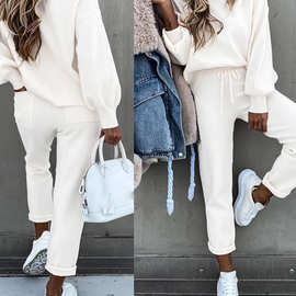 2020亚马逊Ebay速卖通高领长袖口袋长裤休闲两件套秋冬卫衣女热卖