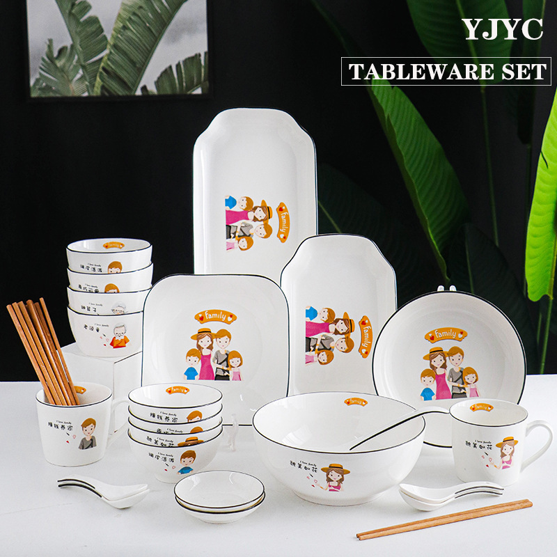 Japanese Style Creative Nordic ins Internet Celebrity Tableware Bowl and Plate Set Household 4-Person Ceramic Bowl and Chopsticks Set for One Family