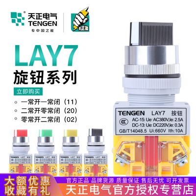 TENGEN天正Y090旋钮LAY7-11X2二档20X3三档二常开转换开关按钮22M