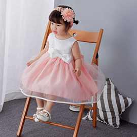 210套装-宝宝满月礼服裙女童baby婴儿公主裙连衣裙藕粉色拼色外贸