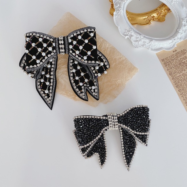 Korean Crystal Pearl Bow Hairpin Top Clip  Wholesale display picture 4