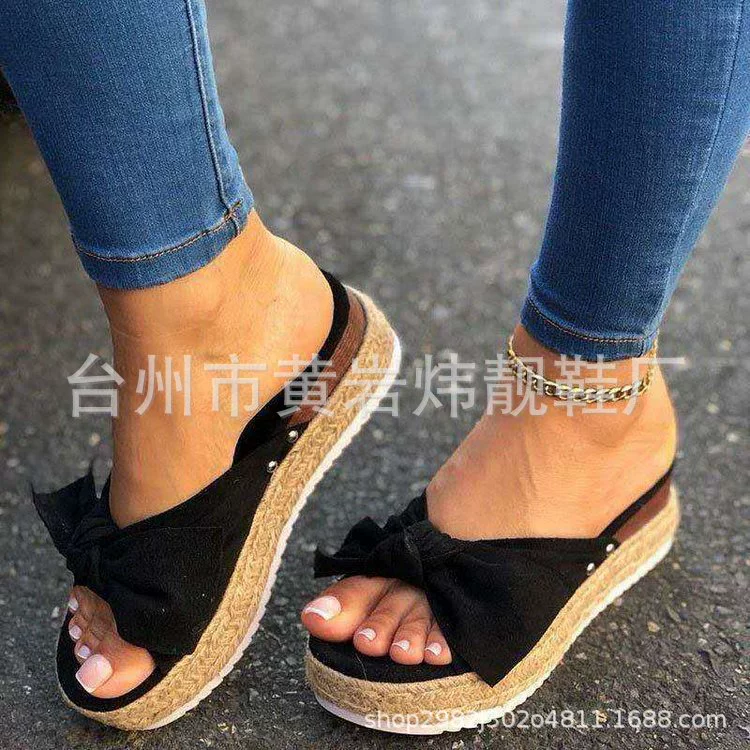 Summer slide with bow platform, slippers, footwear, sandals, plus size, wholesale