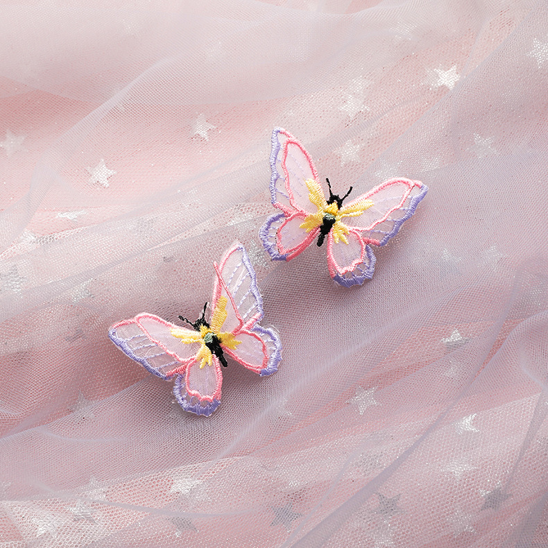 Leichter Schmetterling Doppels Chichtiger Schmetterling Drei Dimensionaler Organza-stickerei Farbe Netz Schmetterlings Ohrringe 925 Silberne Nadel Ohrringe Frauen display picture 22