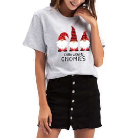 Chillin with my gnomies亚马逊新款圣诞节服装小矮人图案节日t恤