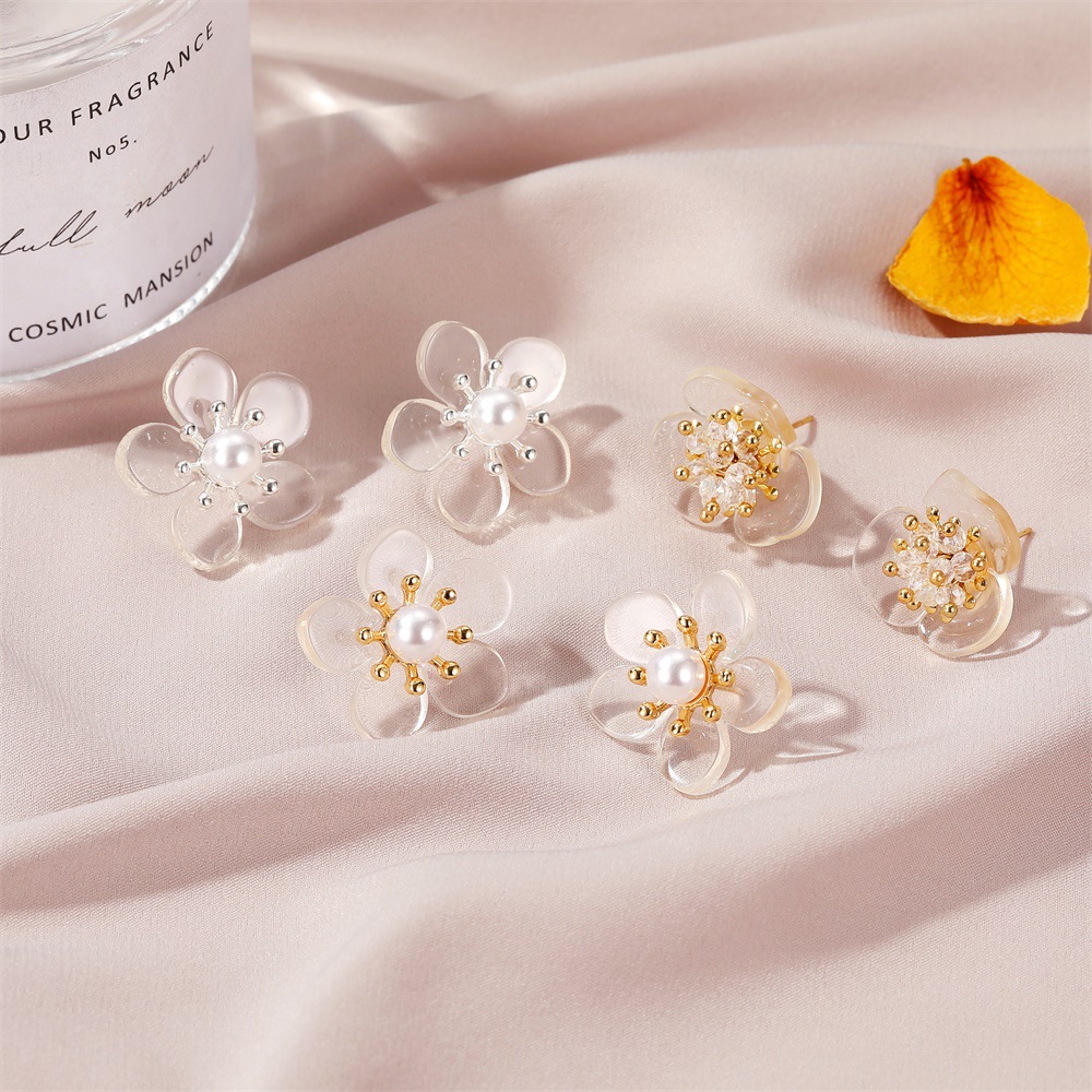 New Sweet Flower Beautiful Fairy Pearl Flower Women's Silver Needle Alloy Earrings Wholesale display picture 5