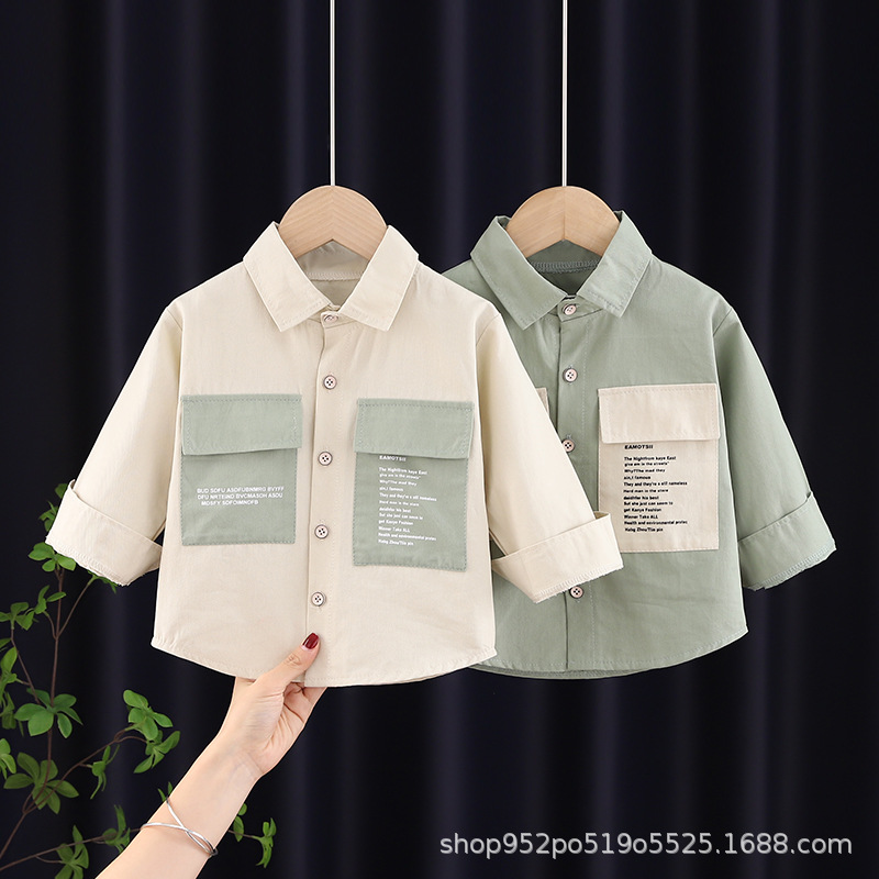 Nueva camisa para niños primavera y otoño camisa para niños de manga larga casual otoño ropa para niños delgada abrigo estilo occidental bebé color sólido