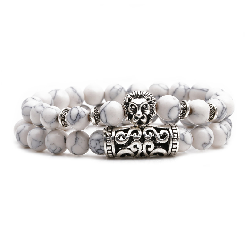 Grenz Überschreiten Der E-commerce-schmuck Weiß-türkis-eule-buddha-kopf-bogen Rohr Anzug Armband Löwenkopf-geister Kopf-perlen Armband display picture 11