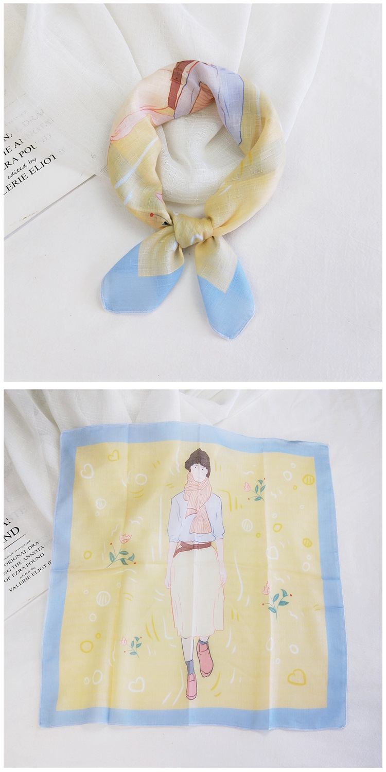 50g Weight Silk Scarf Classification Travel Occasion Unisex Gender Printing Design Sweet Style Grey&Pink, Grey, White, Purple, Green, Blue, Camel, Yellow, Black Color Cotton Linen Small Square Scarf 7