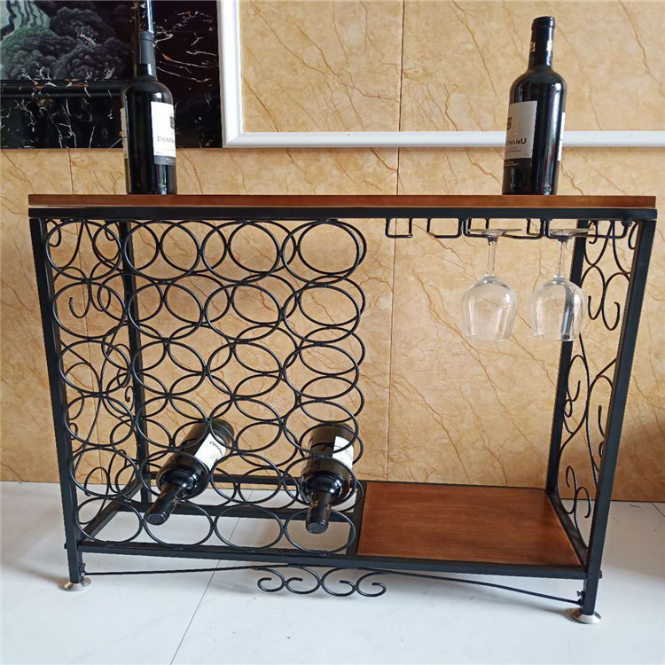 亚马逊铁艺实木落地酒架酒柜高脚杯架餐厅酒庄酒吧创意欧式酒架