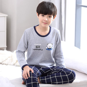 春秋冬初中学生少男睡衣男孩长袖纯棉12-13-15岁大童可爱青少年套