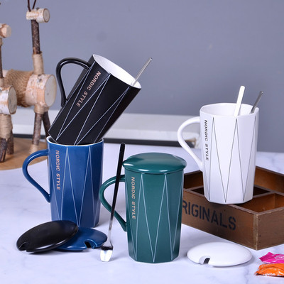 创意几何风格礼品杯子 陶瓷水杯套装 情侣陶瓷马克杯批发定制LOGO|ru