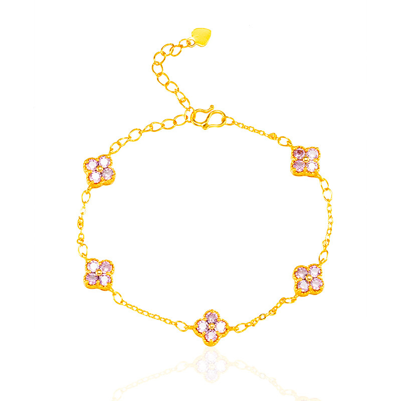 Celebridad en línea moneda europea moda Vietnam arena oro mujer chapado 24K oro tienda misma joyería flor trébol fábrica al por mayor