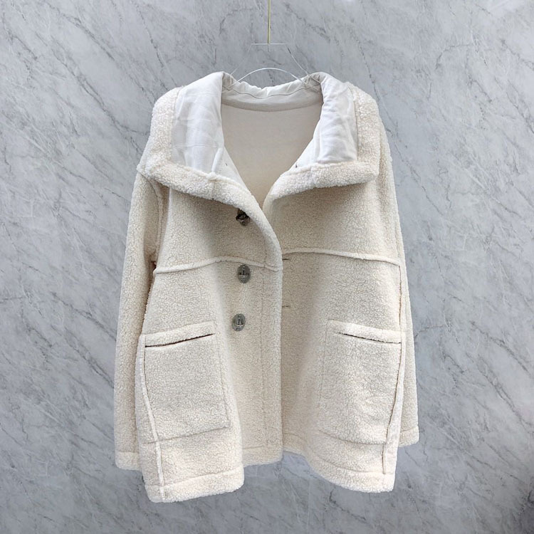 网红同款we11羊羔毛外套后背logo环保皮毛一体大衣20秋冬款