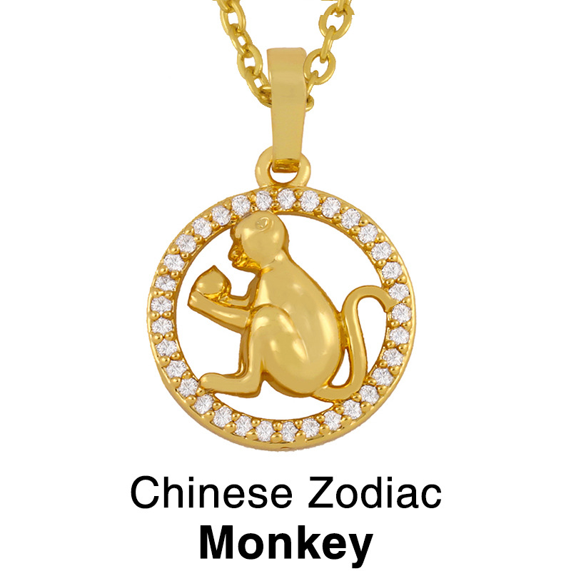 Chinese style 12 zodiac pendant simple diamond animal necklace