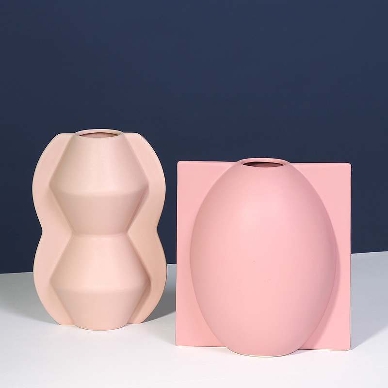 Nordic simple forma del molde florero de cerámica decoración color creativo artesanías diseñador decoración suave