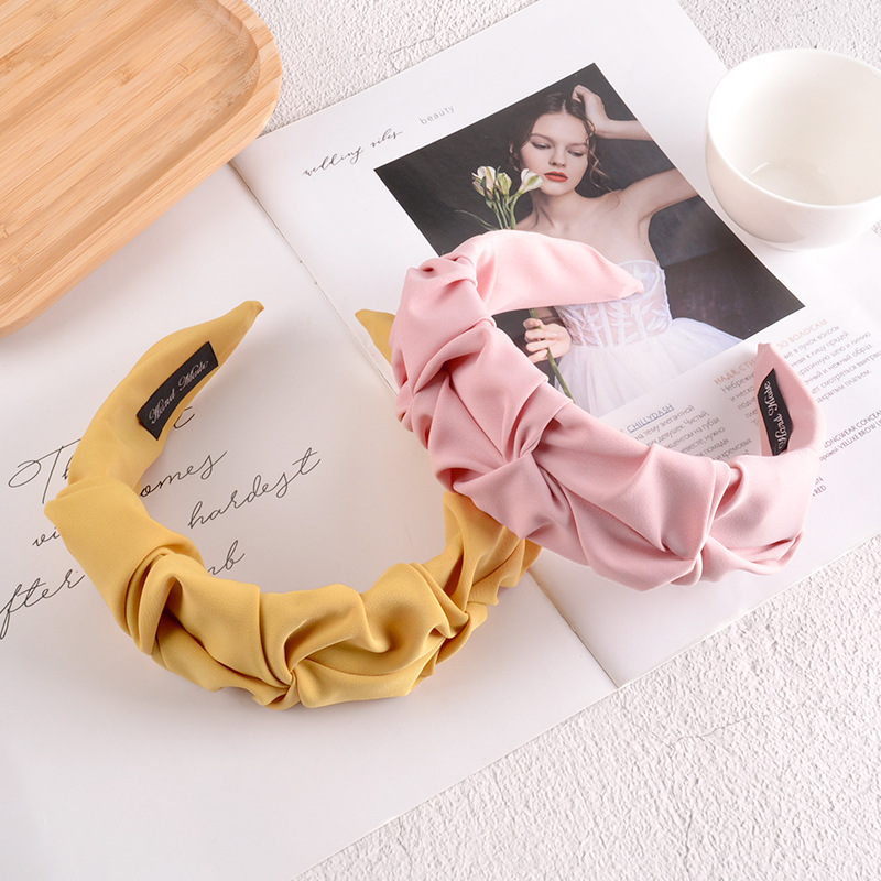 Fabric Pleated Solid Color Headband display picture 14