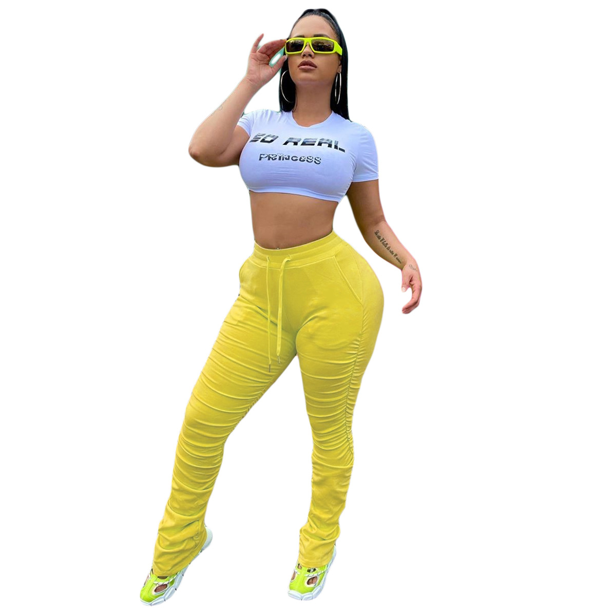 High-waisted Drawstring Pants - Green