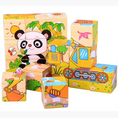 Woody 9 Six face painting three-dimensional jigsaw puzzle wholesale kindergarten baby children intelligence Early education Building blocks toy