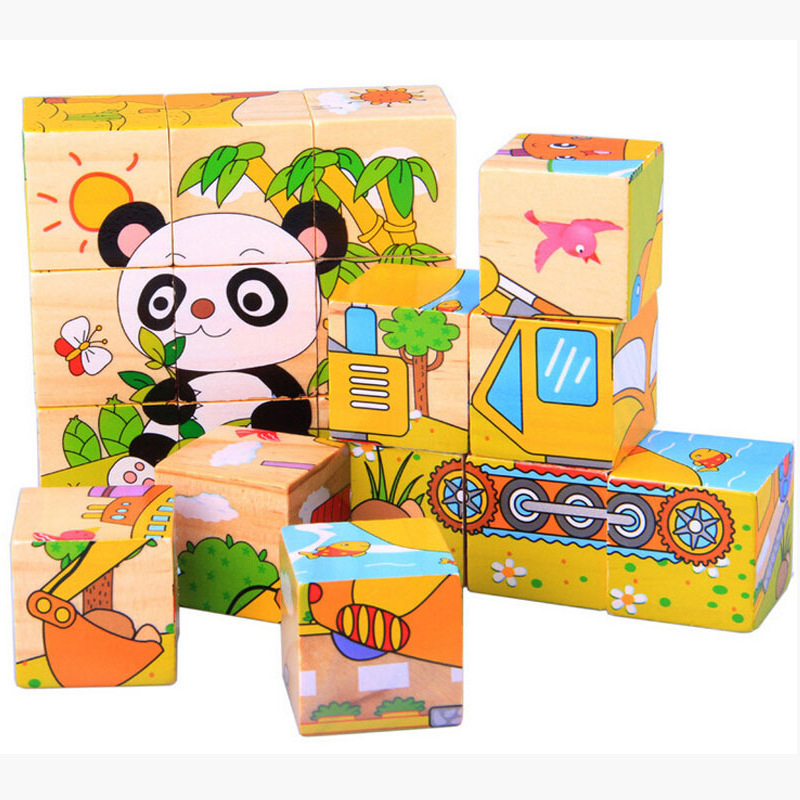 Woody 9 Six face painting three-dimensional jigsaw puzzle wholesale kindergarten baby children intelligence Early education Building blocks toy