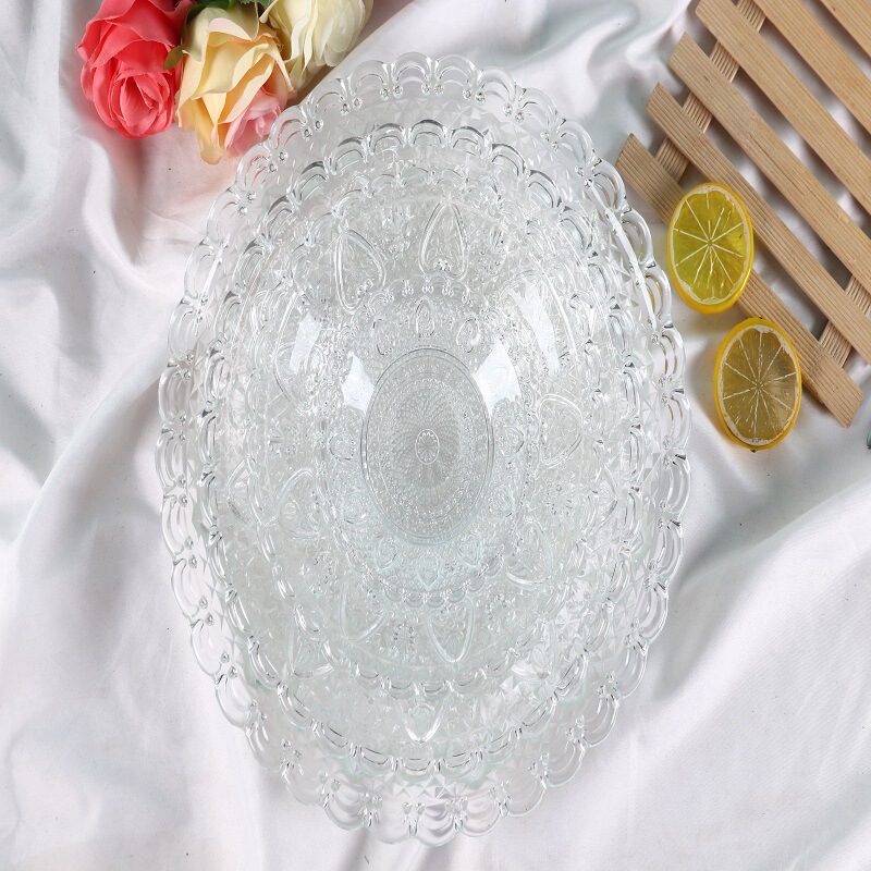 Spot supply transparent glass plate household fruit living room glass plate tray round fruit plate snack plate set