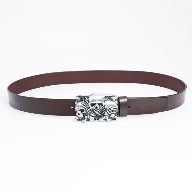 New Hot Selling Cowhide Belt Casual and Fashion Korean Version Belt Punk Skull Head Personalized Men's Trend Customized Belt for Men_voghion.com