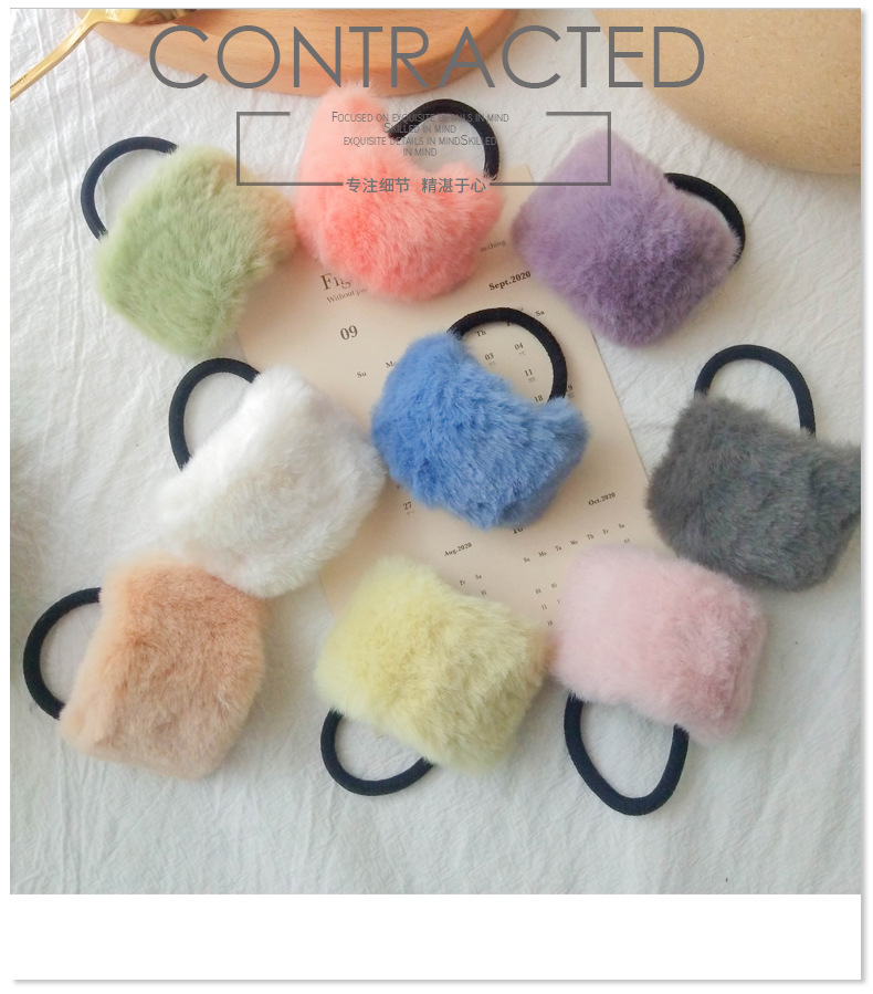 9g Weight Headwear Classification Women'S Gender Candy Color Imitation Rabbit Fur Ponytail Hair Rope 无