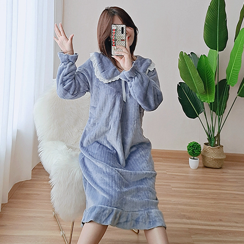 LJH女性スモッグブルー-フランネル抽せんレースサイドスリーパー