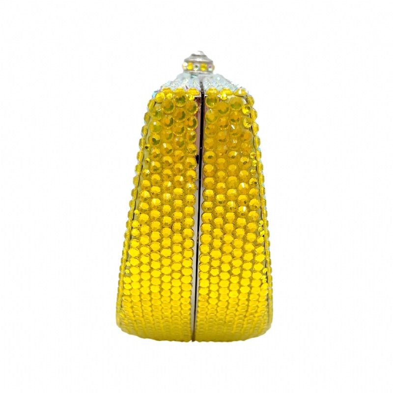 Túi clutch nữ đính đá hình quả chanh, hộp cứng kim cương đáy phẳng, kèm dây xích 48 cm — Màu vàng chi tiết 3