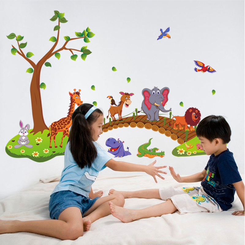 Aay 9245 Cartoon Small Animal Bridge Wall Stickers Creative Bedroom Living Room Wall Decoration Painting Self-adhesive Removable Sticker