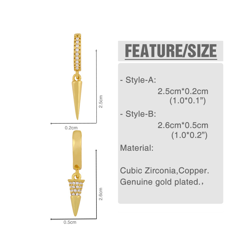 18K Gold Plated Plating Material Fashion Geometric Diamond Copper Artificial Gemstones Earrings