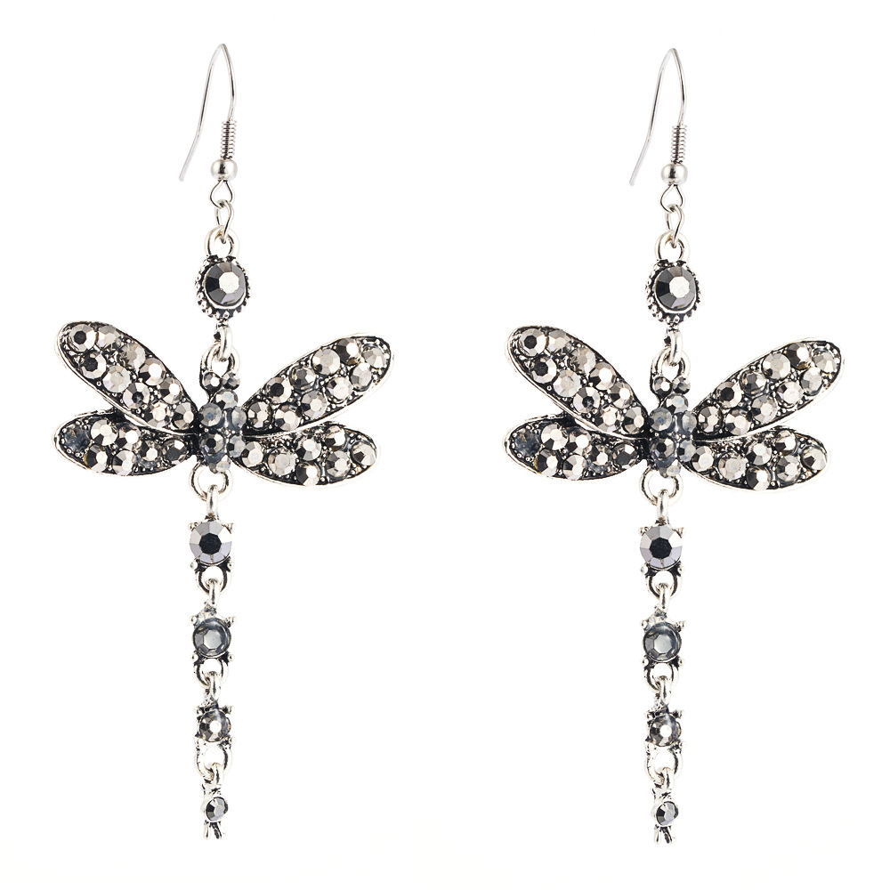 Valentinstag Grenz Überschreitende Europäische Und Amerikanische Diamant-legierung Ohrringe Weibliche Heiße Modelle Earrings Libellen Lange Ohrringe display picture 7