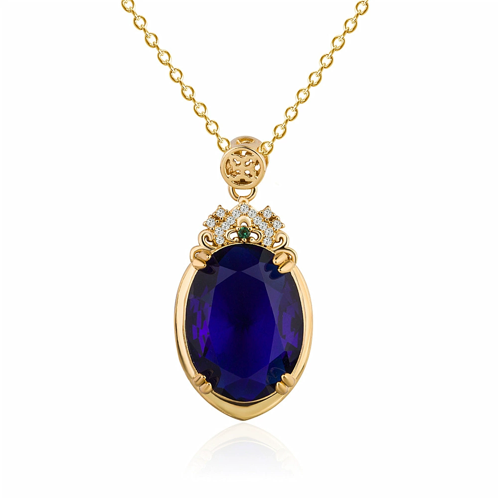 Gemstone, sapphire pendant, golden diamond stone inlay, 750 sample gold