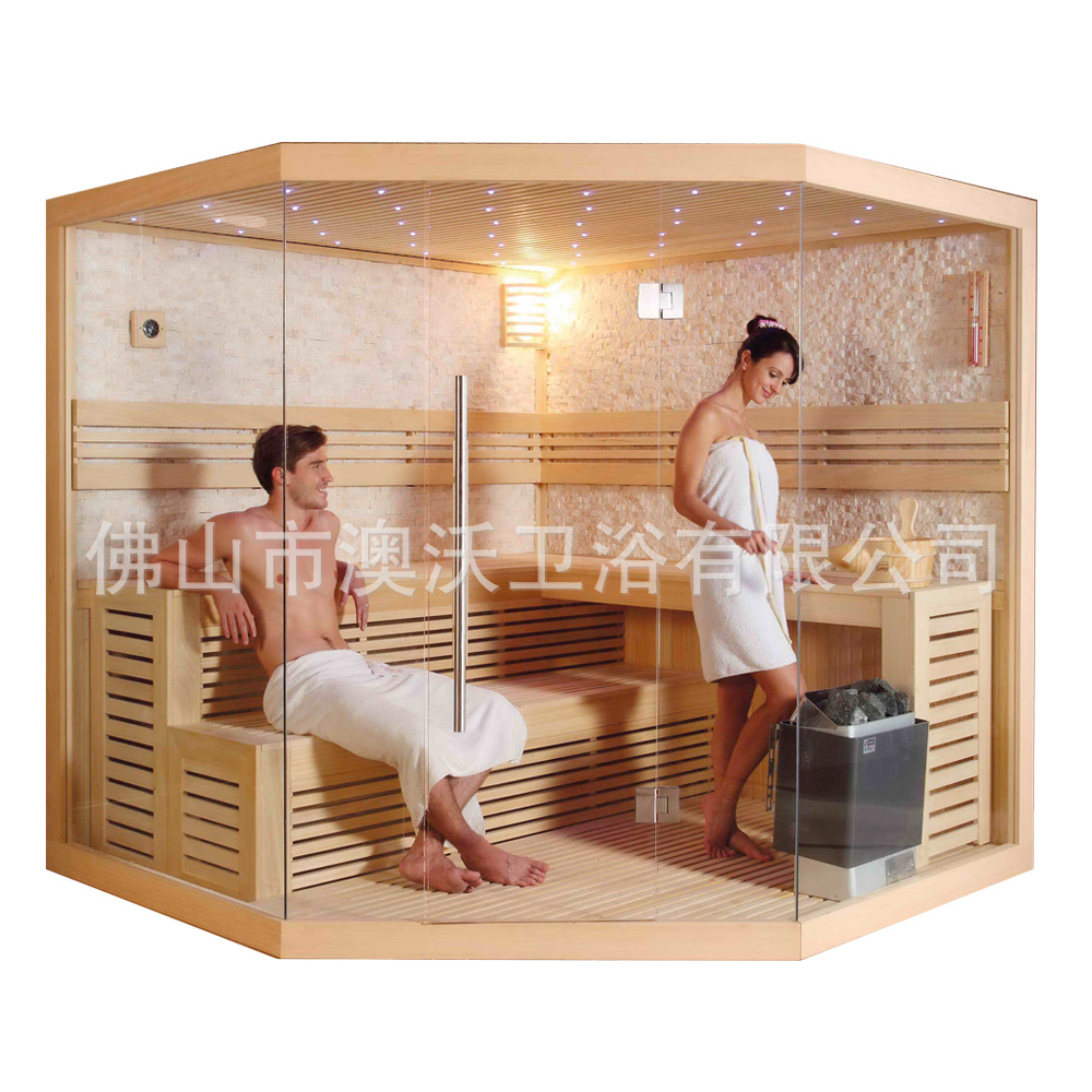 Sala de sauna de gran tamaño en forma de diamante Tablero de asiento de doble capa con sauna de piedra cultural Riego de piedra Sala de sudor de vapor seco para varias personas