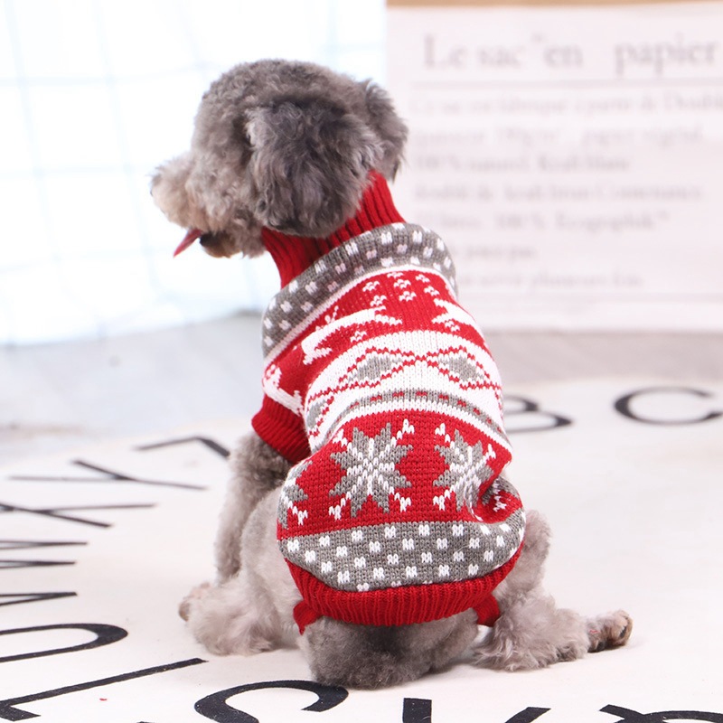 Christmas Reindeer Maple Leaf Snowflake Holiday Pet Clothes Turtleneck Knitted Sweater Dog Cat Clothing Winter Coat_voghion.com